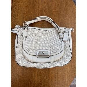 Coach Madison Woven Leather Lindsey Satchel White Crossbody Bag 19312